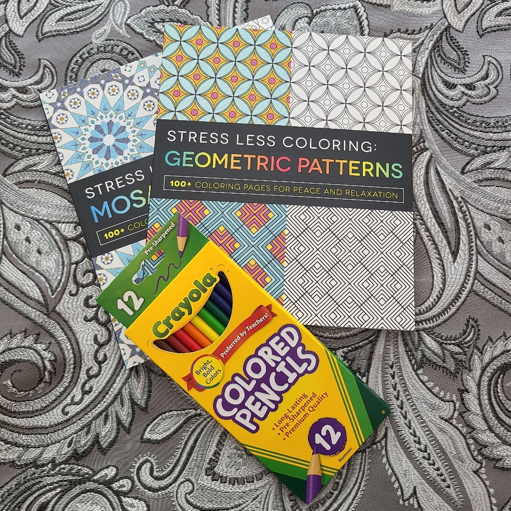 2 Stress Less Coloring Books With Colored Pencils